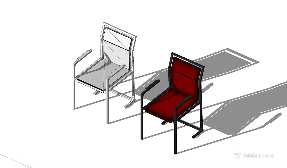 Modern Single Chair With Red Gray Upholstered Seats And Black White Metal Frames 3d model 