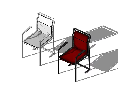 Modern Single Chair With Red Gray Upholstered Seats And Black White Metal Frames 3d model
