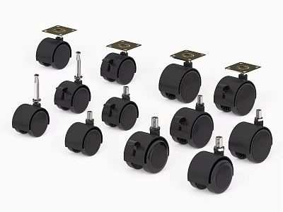 Different Types Of Black Casters With Mounting Plates And Wheel Designs 3d model