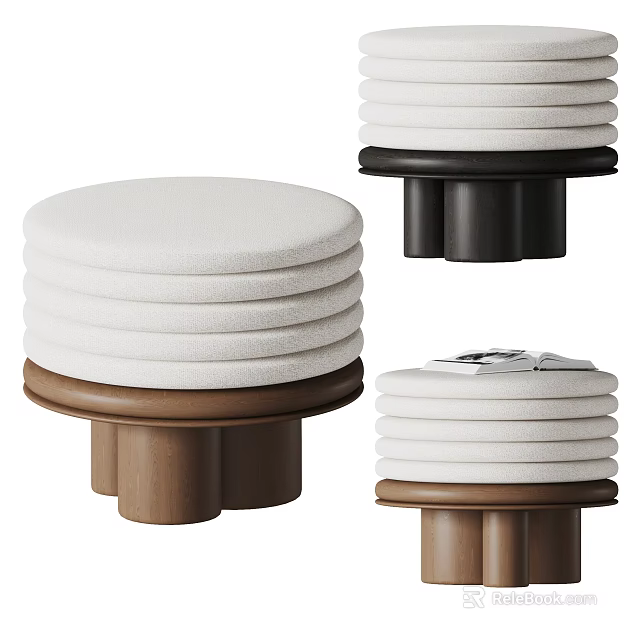 Modern Stackable Stools With Round Upholstered Seats And Wooden Black Bases 3d model 