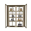 Modern Wine Cabinet With Open Doors Multiple Shelves Wine Bottles And Glasses