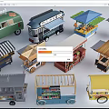 Various Colorful Functional Carts With Awnings Open Design And Display Shelves