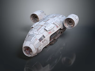 Futuristic White Aerospace Spaceship Featuring Two Large Engines And Sci Fi Elements 3d model
