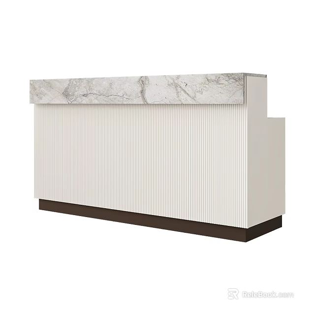 Modern Reception Desk With Marble Top Vertical Slat Panel And Dark Base 3d model