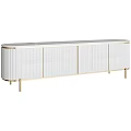 Elegant Modern White TV Stand With Gold Frame Striped Panels And Drawers For Living Room