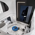 Modern Duplex Living Room Interior Featuring Spiral Staircase White Sofa Marble Flooring And Artwork