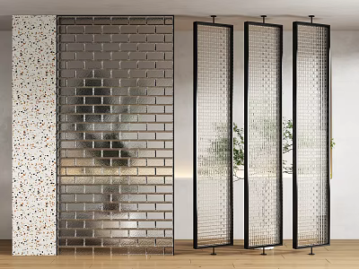 Modern Interior Room Dividers With Brick Pattern And Glass Panel Metal Frame Design 3d model