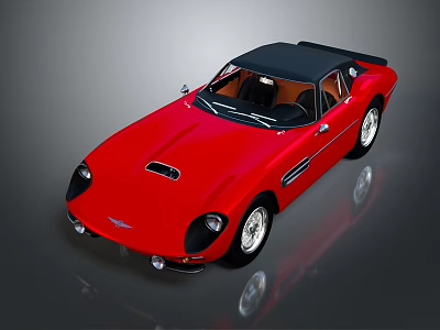 Red Vintage Sports Car With Black Roof And Sleek Classic Design 3d model