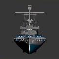 Vintage Battleship Model With Brown Deck Blue Hull Turrets And Reflective Surface 3d model