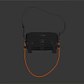 Stylish Black Shoulder Bag With Adjustable Strap And Orange Decorative Cord