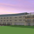 Modern Hotel Building Architectural Design With Swimming Pool And Green Lawn