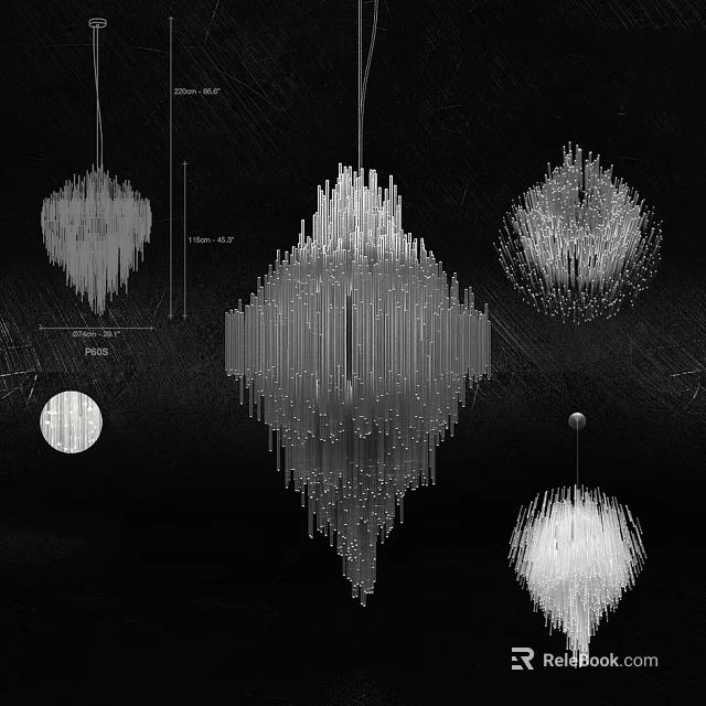 Modern Crystal Chandelier Design with Geometric and Spherical Shapes Ceiling Hanging Luxury Lighting 3d model 