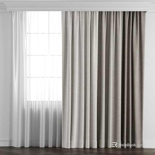 Light Gray Curtains With Sheer Layer For Elegant Home Window Decoration 3d model 