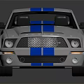 Silver Sports Car With Blue Stripes Two Door Aerodynamic Design And Alloy Wheels