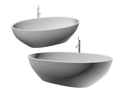 Modern Double Oval Ceramic Washbasins With Sleek Design And Faucets 3d model