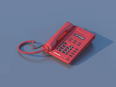 Red Landline Telephone With Numeric Dial Keypad And Coiled Handset Cord 3d model