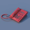 Red Landline Telephone With Numeric Dial Keypad And Coiled Handset Cord