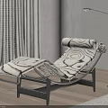 Modern Lounge Chair With Black White Patterned Cushion Metal Frame Near Window Blinds