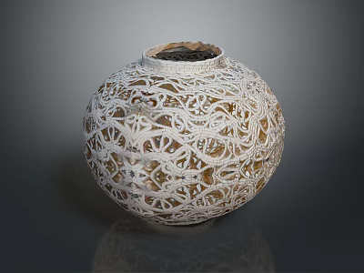 Intricate Spherical Sculpture Carving With Hollow White Patterns And Detailed Design 3d model