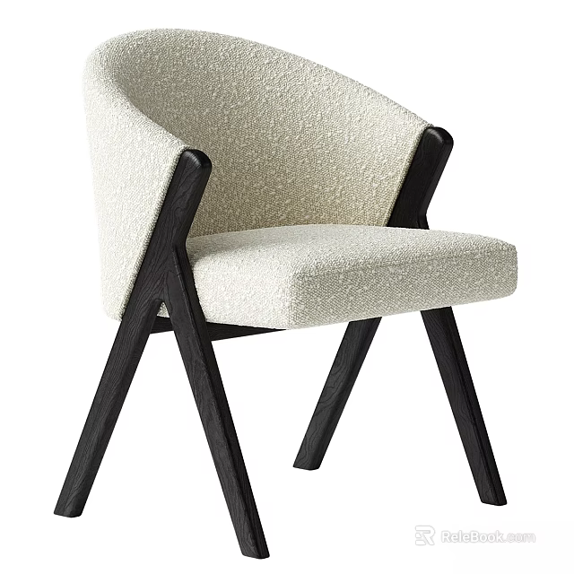 Modern Single Chair With Cream Fabric Upholstery And Black Wooden Frame 3d model 