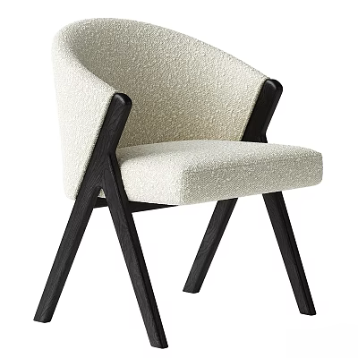 Modern Single Chair With Cream Fabric Upholstery And Black Wooden Frame 3d model