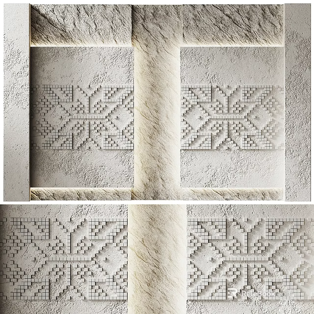 Abstract Painting Featuring Geometric Patterns And Embossed Symmetric Design On White Textured Background 3d model 