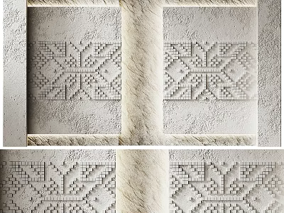 Abstract Painting Featuring Geometric Patterns And Embossed Symmetric Design On White Textured Background 3d model