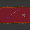 Red Wooden Billiard Table With Pink Felt Surface Cue Stick And Colorful Balls