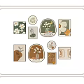 Botanical Paintings Hanging on Wall with Various Shapes Colors Frames and Floral Leaf Plant Designs