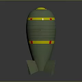 Military Bomb With Green Body Yellow Stripes Metal Tail Fins And Pointed Warhead Structure