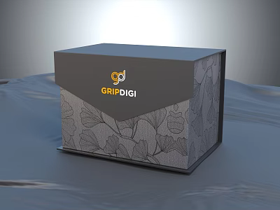 Decorative Ornament Set With Gray Box Ginkgo Leaf Pattern And GRIPDIGI Logo 3d model
