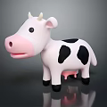 Cartoon Style Cow Toy With White Body Black Spots Pink Nose And Black Hooves