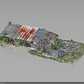 Dilapidated Barn Structure With Rusted Roof Collapsed Sections Surrounded By Overgrown Weeds And Debris