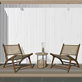 Minimalist Interior With Two Wicker Chairs Small Wooden Table And Window Blinds