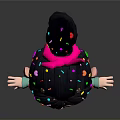 Cute Cartoon Child With Pink Bow Colorful Glitter Hair Green Hoodie Brown Skirt Arms Outstretched
