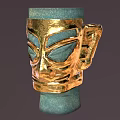 Golden Decorative Head Sculpture With Blue Eyes Prominent Ears And Blue Base