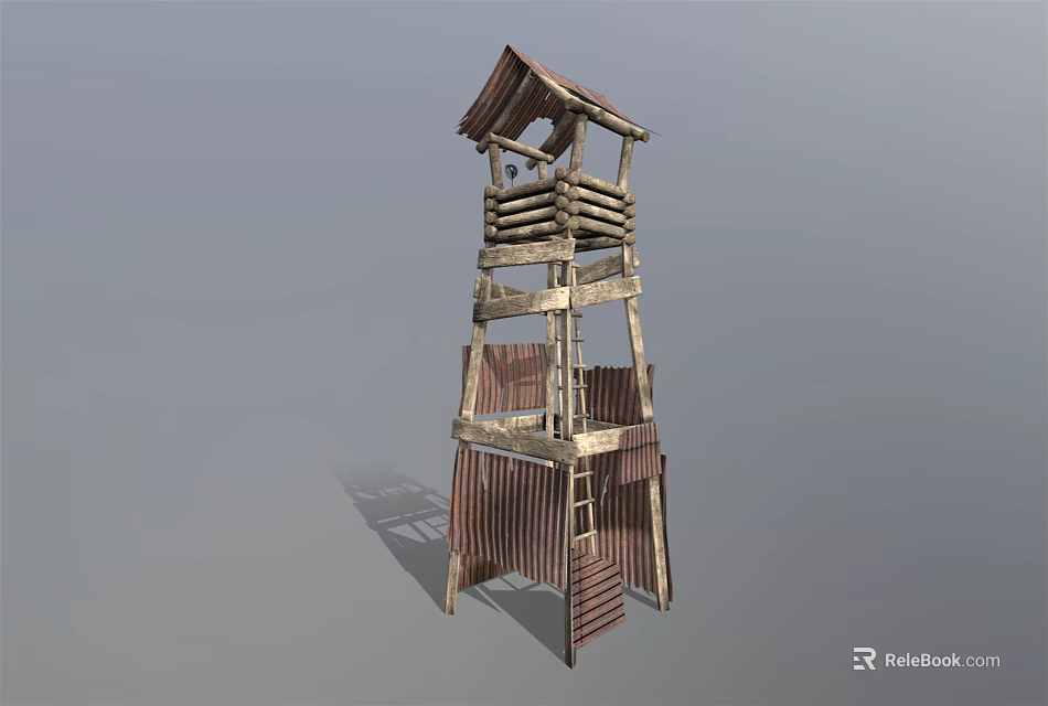 Wooden Tower With Multi Level Structure And Ladder Access Rustic Design Features 3d model 
