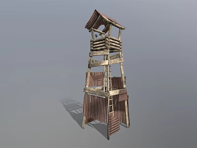 Wooden Tower With Multi Level Structure And Ladder Access Rustic Design Features 3d model