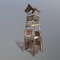 Wooden Tower With Multi Level Structure And Ladder Access Rustic Design Features 3d model