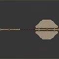 Ornate Golden Accented Weapon With Blue Patterns And Long Handle Design 3d model