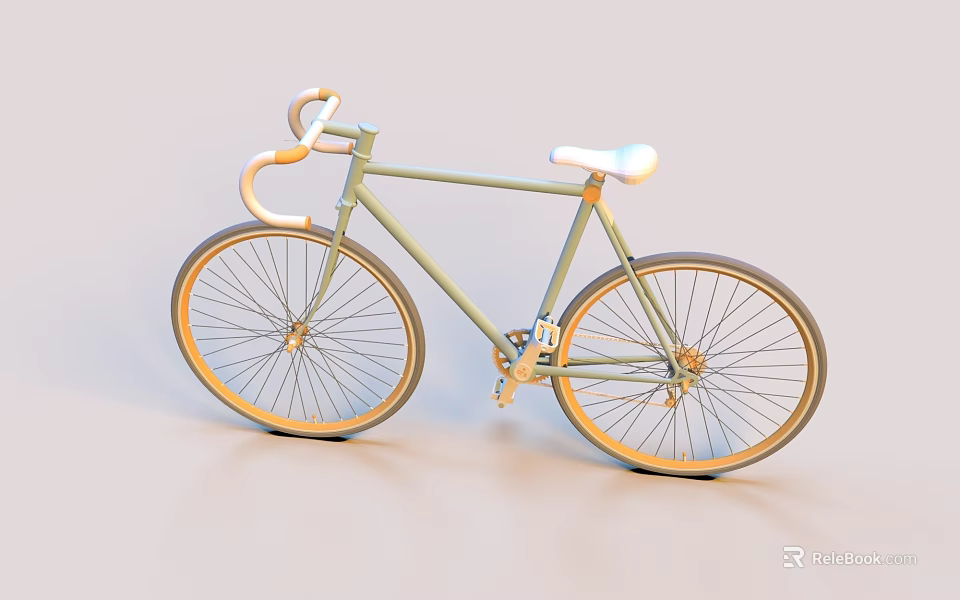 Vintage Light Green Bicycle With Curved Handlebars White Saddle And Gold Rims 3d model 