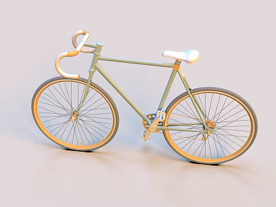Vintage Light Green Bicycle With Curved Handlebars White Saddle And Gold Rims 3d model