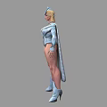 Woman in Silver Costume With Horned Headdress Long Cape And Tall Boots