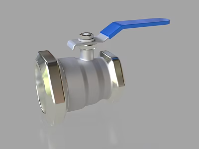 Silver Metal Pipe Ball Valve With Blue Handle For Industrial Applications 3d model