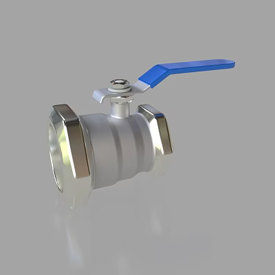 Silver Metal Pipe Ball Valve With Blue Handle For Industrial Applications 3d model