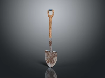 Durable Hardware Tool Shovel With Wooden Handle And Metal Blade 3d model