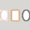 Three Decorative Mirrors With Pink Gold Black Frames Hanging On White Wall 3d model