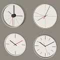 Four Modern White Wall Clocks With Black Red Hands On Light Colored Wall 3d model