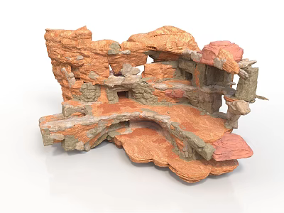 Natural Rock Scene Structure With Cave Stone Platform And Textured Surfaces 3d model