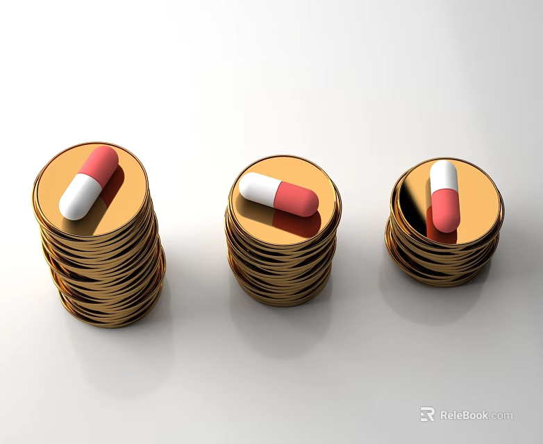 Stacked Gold Coin Inspired Jewelry Pieces With Red White Capsule Accents 3d model 